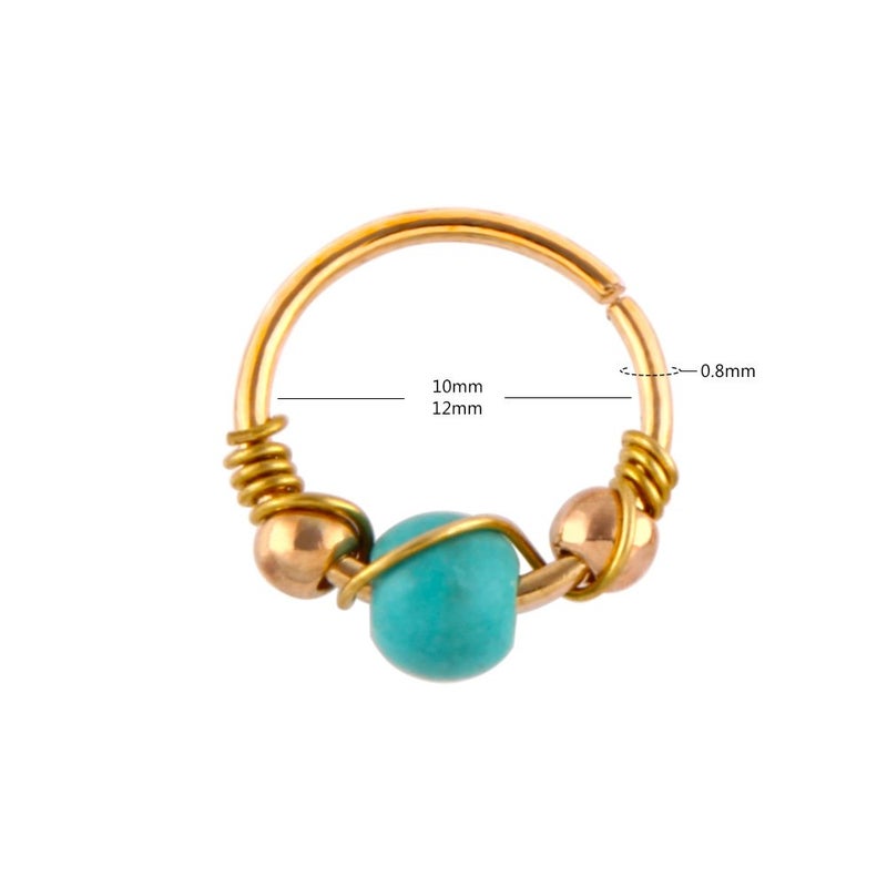 Greendou 10/12 mm Stainless Steel Turquoise Nostril Hoop Nose Earring Piercing Jewelry (10MM, Gold) - Image 2